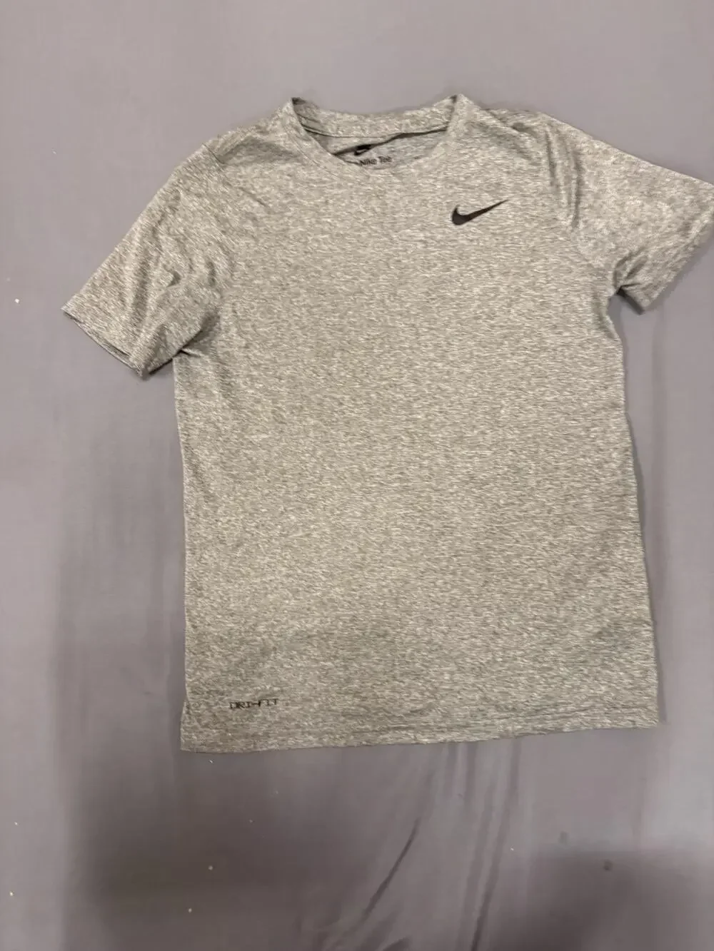 Nike Dri-Fit Short Sleeve T-Shirt Kids Medium Gray Heathered Athletic Swoosh